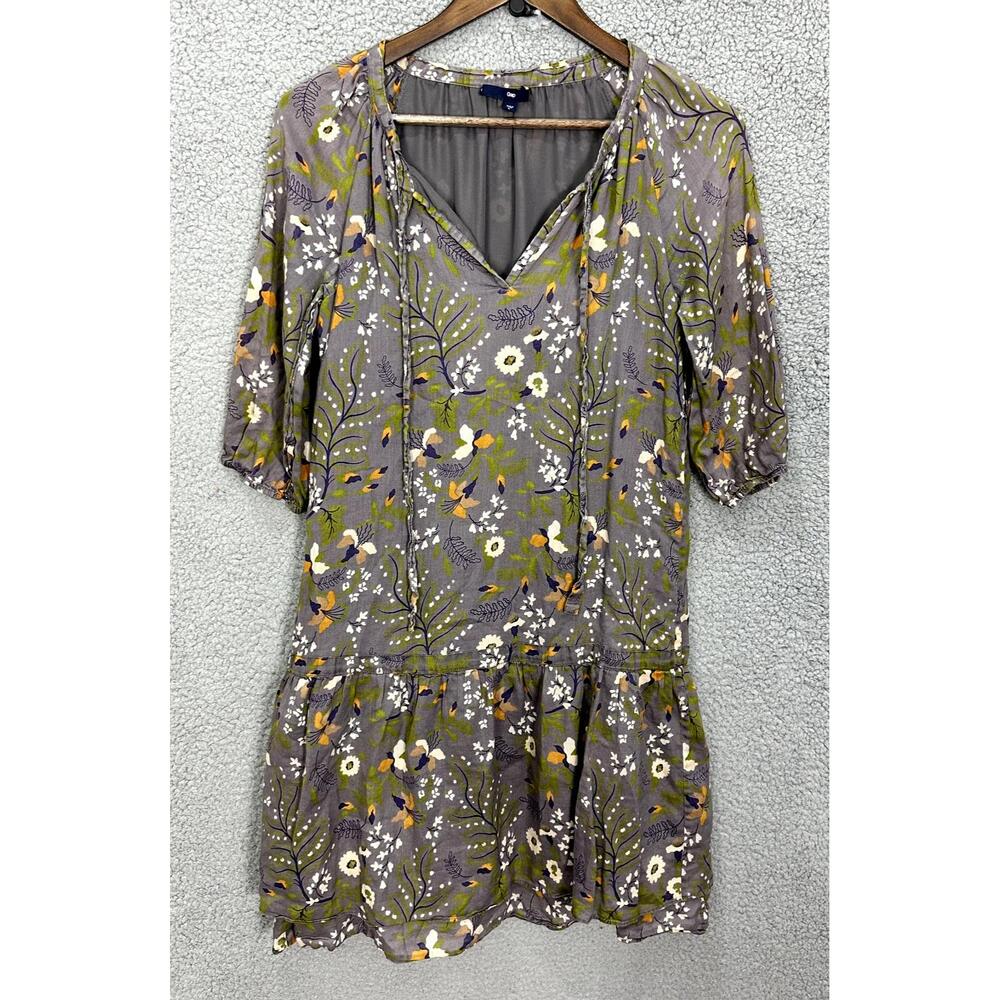 Gap Mini‎ Dress Women Small Gray Floral Long Sleeve Cottagecore Boho Y2K Spring